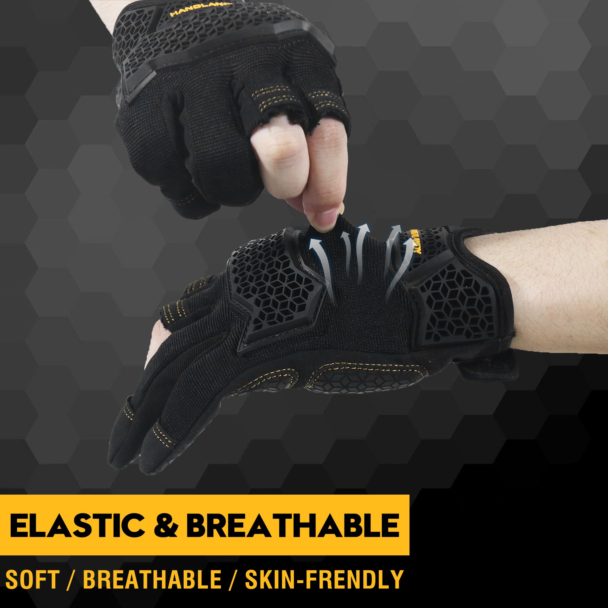 HLDD HANDLANDY Work Gloves Men - 3 Fingerless Work Gloves for Driving Cycling, Motorcycle, Climbing, Outdoor Work - Image 4