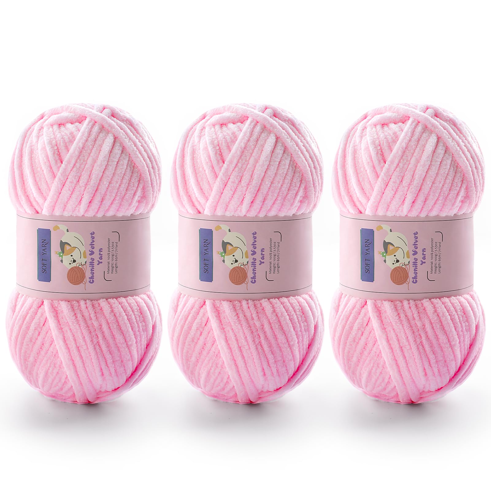 Chunky Chenille Yarn for Crocheting, #6 Pink Baby Blanket Yarn for Crochet