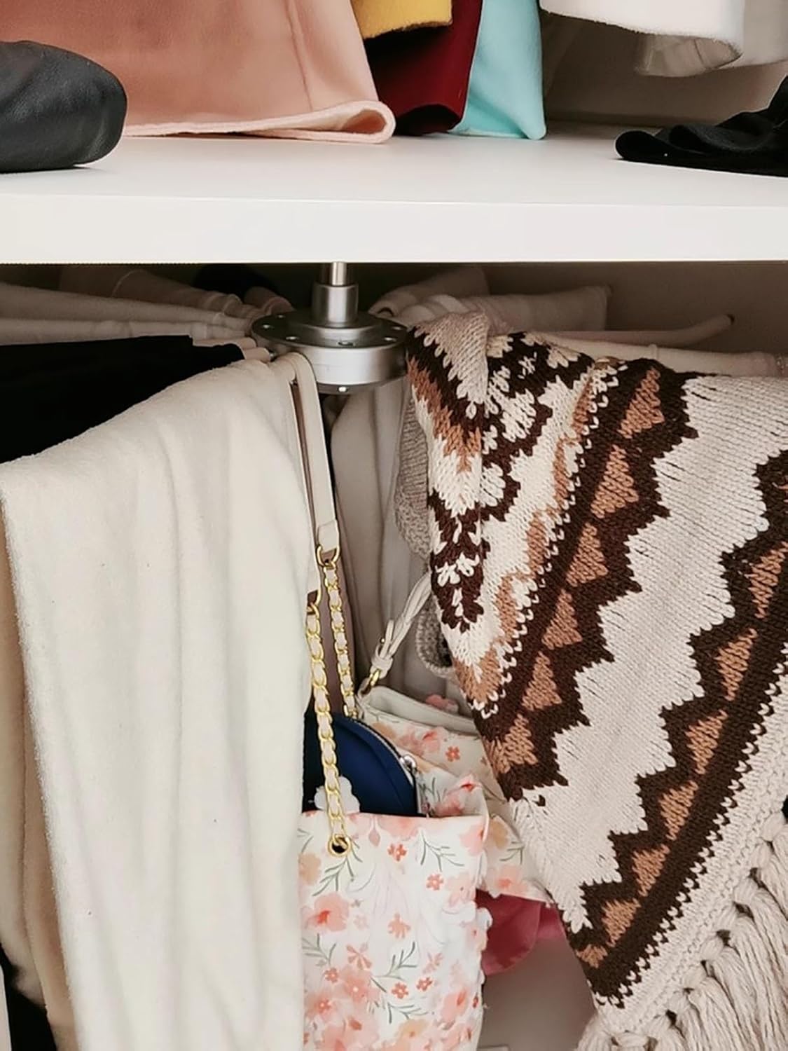 Closet Rod Corner Rotating Closet Rod Hangers Bracket, Heavy Duty Cloakroom Clothes Racks for Hanging Clothes, 42/52 Cm Ceiling Mount Garment Organizer Pole(Black,52cm(20 1/2"))