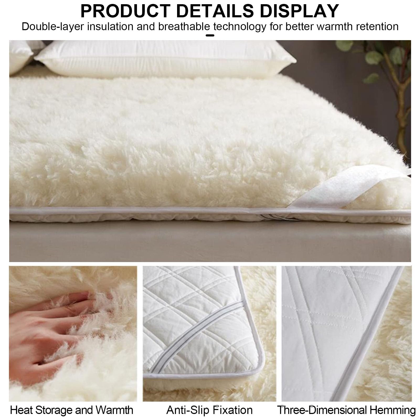Cubrecolchón Reversible Lana de Cachemira, Sobrecolchón Muy Suave y Cómodo Topper Colchón Libera Presiones y Consigue Un Descanso Más Adaptable y Mullido Protector de Cama 90x200cm(35x79inch)