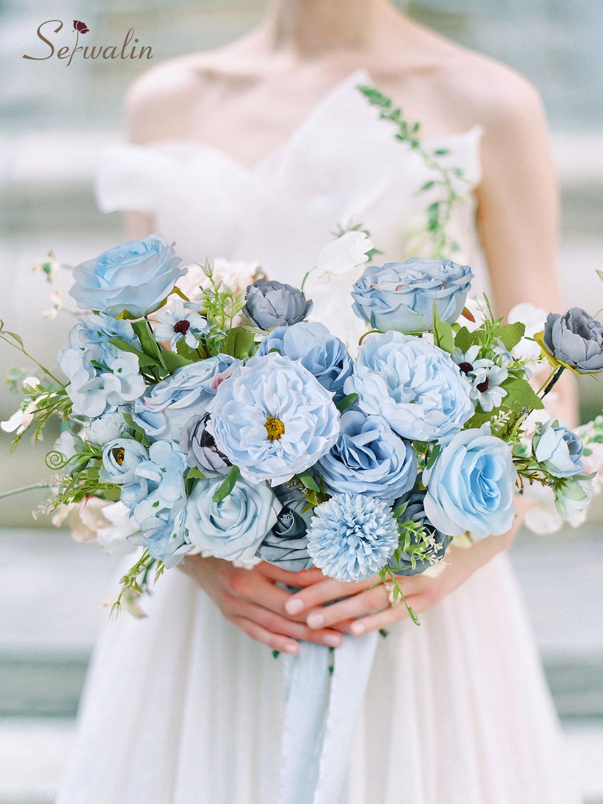Serwalin Fleurs artificielles bleues en soie