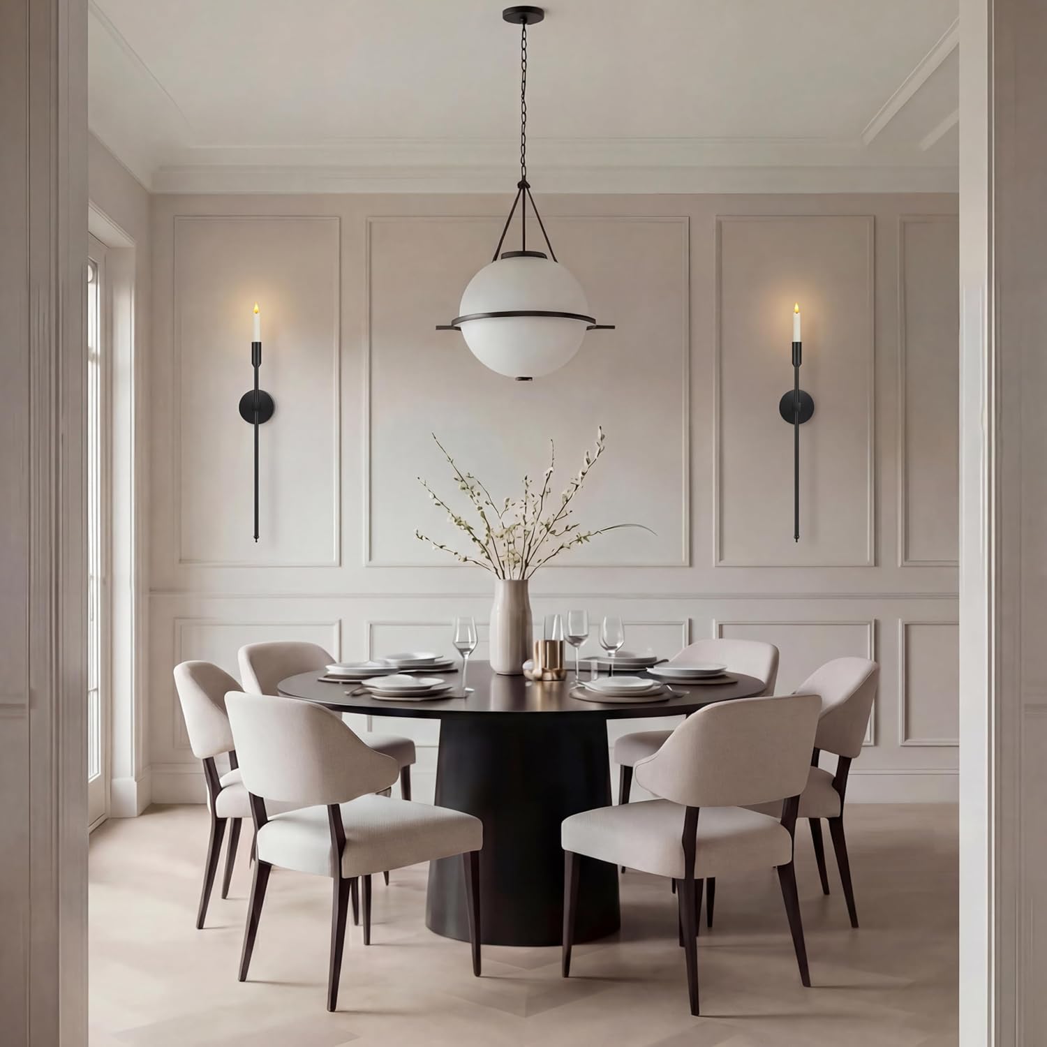 27-inch Large Wall Candle Sconces with Remote Controlled Flameless LED Taper Candles, Set of 2, Wall Mounted Candle Holder, Modern Chic Home Decor for Living Room, Entry, Porch, Hallway (Black)