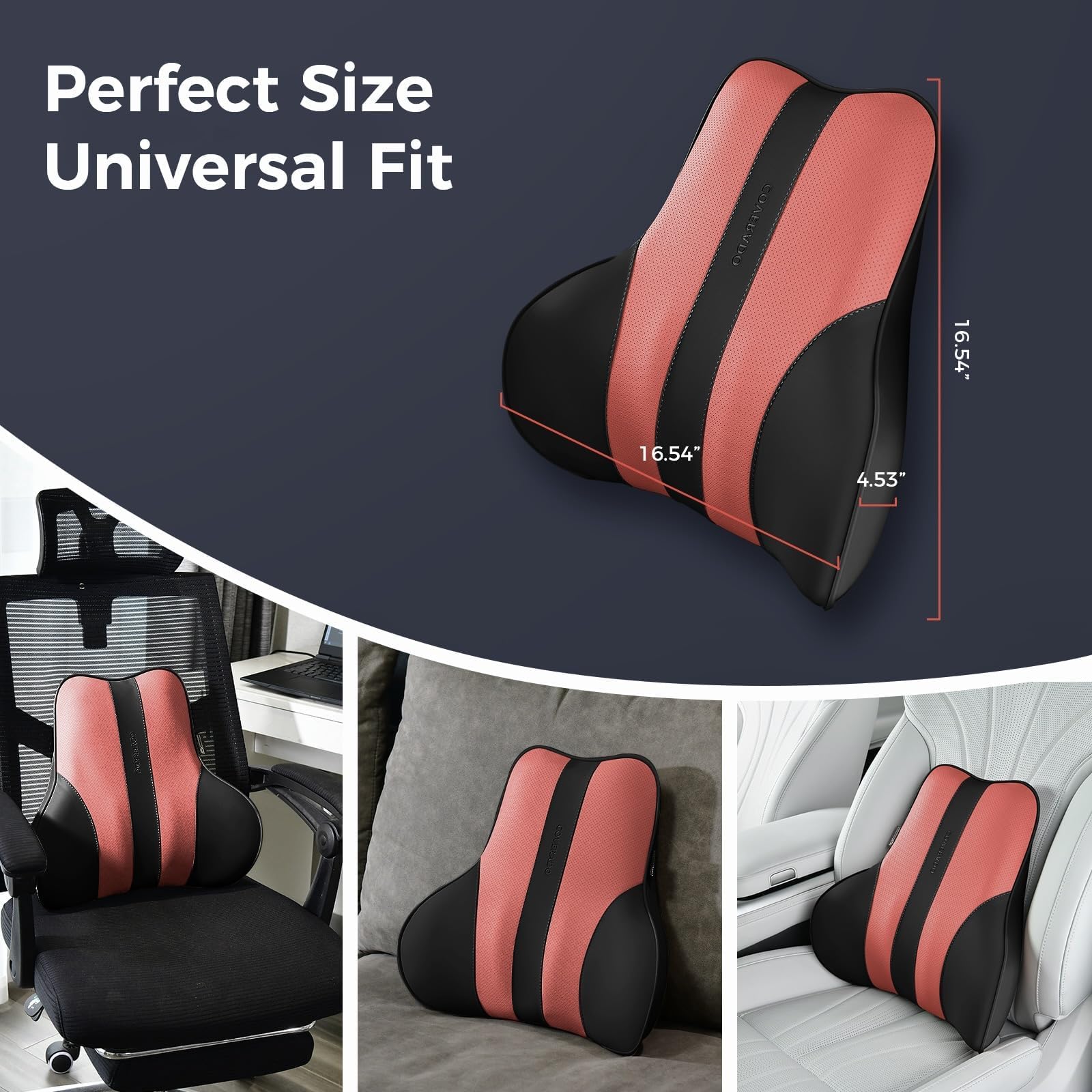 Coverado Lumbar Support Pillow for Car Ergonomic Memory Foam Back Pillow for Office Chair Back Cushion for Back — view 7