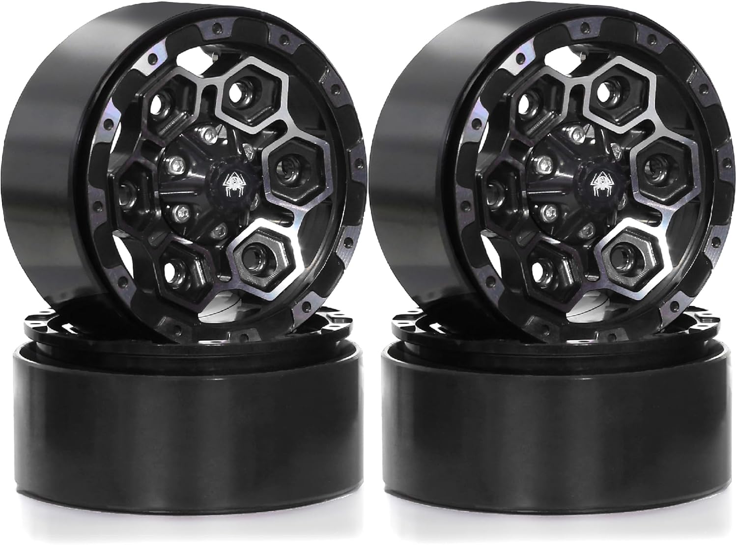 1.9 Inch Beadlock Wheels Rims 12mm Hex Aluminum Heavy Duty 1/10 RC Wheel Hubs for 1:10 Rock Crawler Car Axial SCX10 I II III 90046 TRX4 TRX6 CC01 D90 RC4WD Redcat Gen8 1.9" Tires (Black)