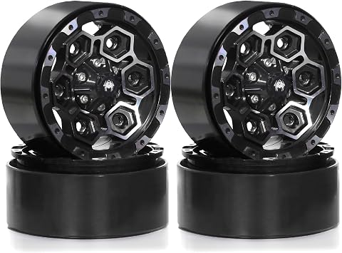 1.9 Inch Beadlock Wheels Rims 12mm Hex Aluminum Heavy Duty 1/10 RC Wheel Hubs for 110 Rock Crawler Car Axial SCX10 I II III 90046 TRX4 TRX6 CC01 D90 RC4WD Redcat Gen8 1.9" Tires Black