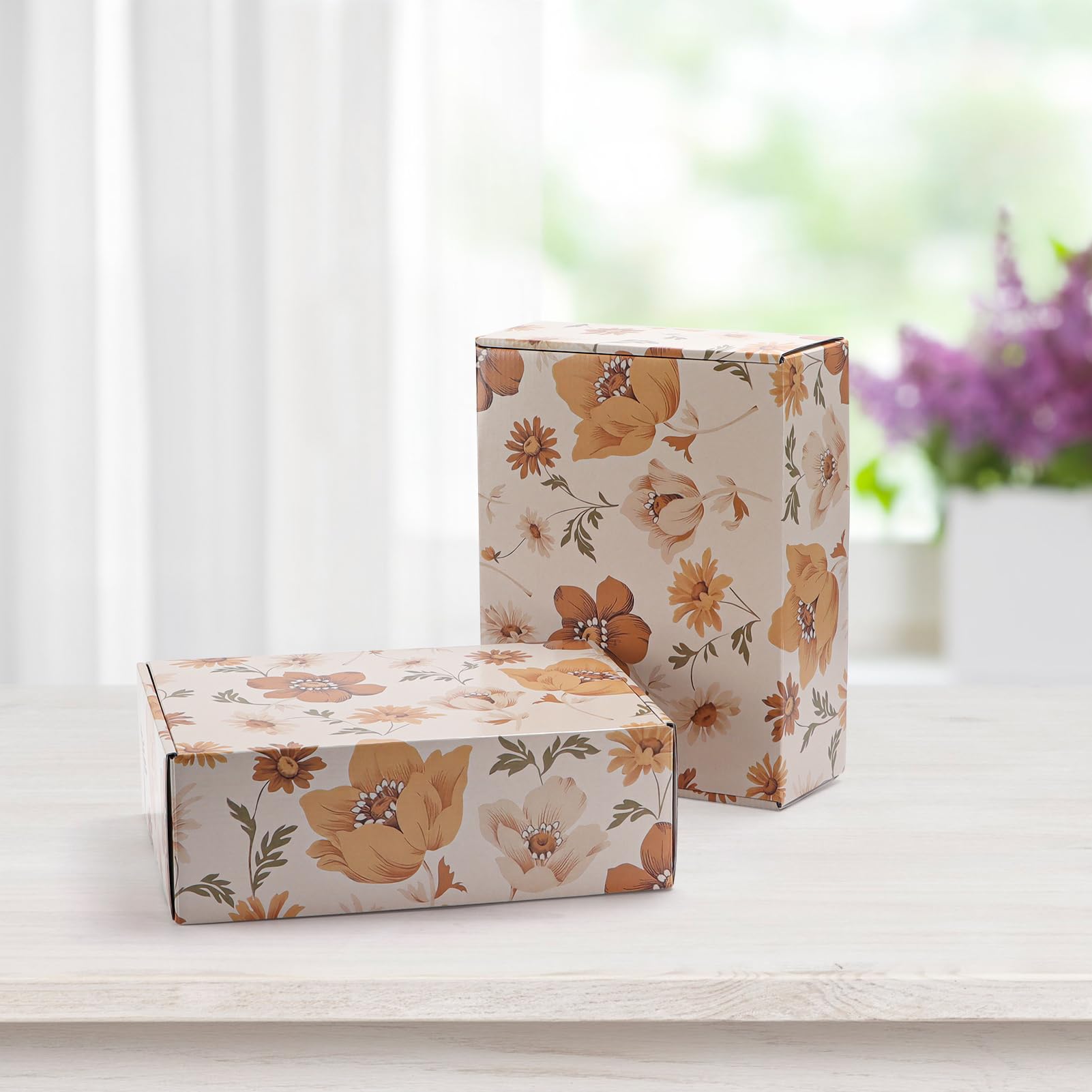 HORLIMER 12x9x4 inches Shipping Boxes Set of 20, Floral Pattern Corrugated Cardboard Box for Gift, Packing, Mailing, Business