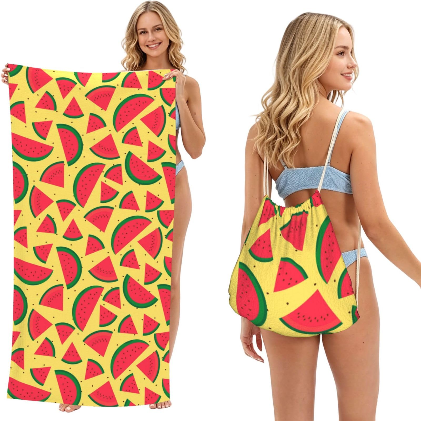 Noble Ren Watermelon Fruits 2 In 1 Packable Towel Bag Beach Backpack Unisex Suitable For Travel Picnic Vacation And Camping