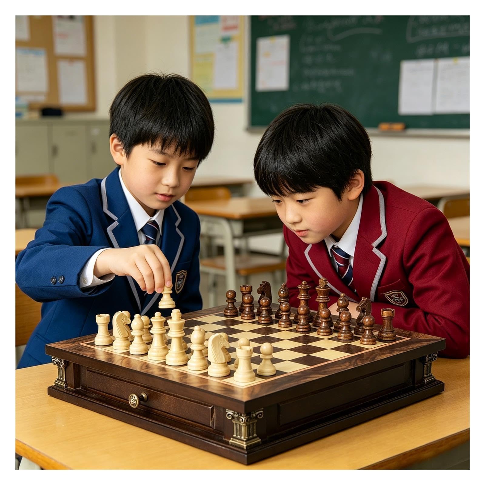 Solid Wood Chess Set, Folding Wooden Storage Box