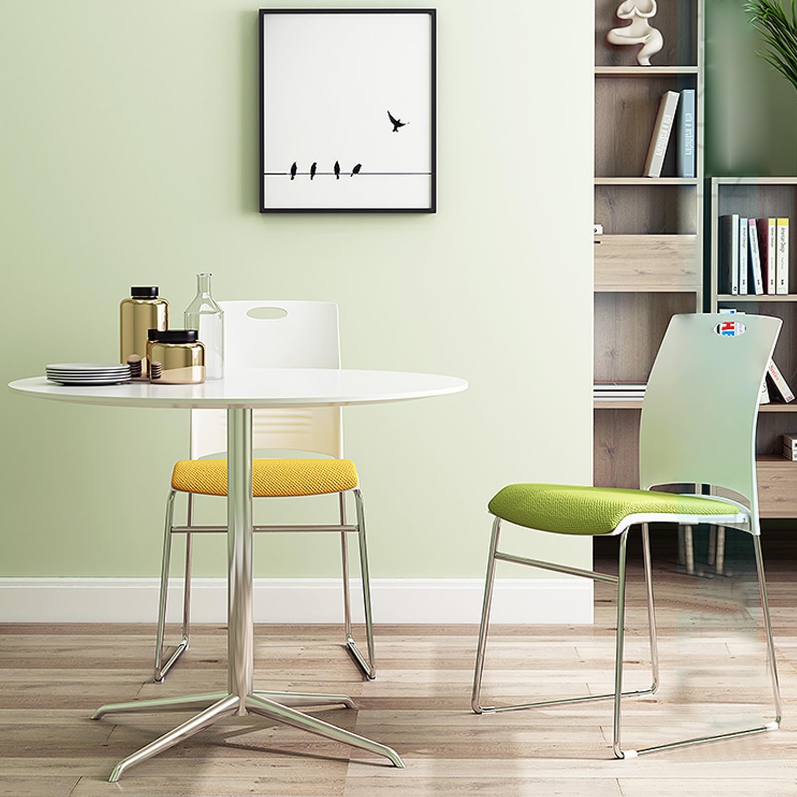 Sedia Scrivania Senza Rotelle, Sedia Ufficio Ergonomica, Sedie Gaming, Sedie Sala d'attesa, Sedie Impilabili con Schienale Basso per Sala Formazione, Sala Ricevimenti/ Conferenze (Set da 2)(Green)
