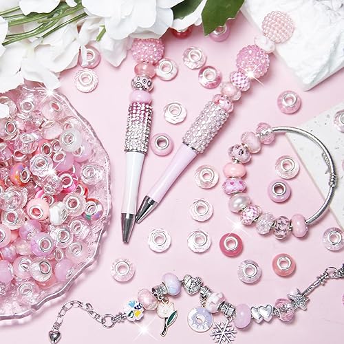 Vista 73 de Cuentas de agujero grande negro europeo para bolígrafos, 100 piezas surtidas de agujeros grandes de hadas, varita de jardín, cuentas espaciadoras