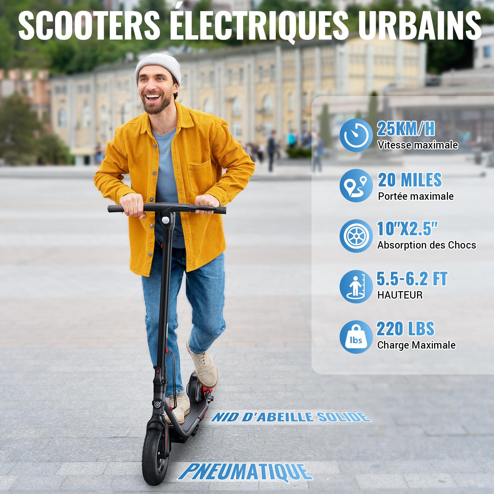 SISIGAD Trottinette Électrique Adultes Pliable 10 Pouces, Puissance de crête 500W, 32 km/7.8Ah Or 48km/10.4AH Range, Scooter Électrique avec Écran LED, Application et Système de Freinage Double
