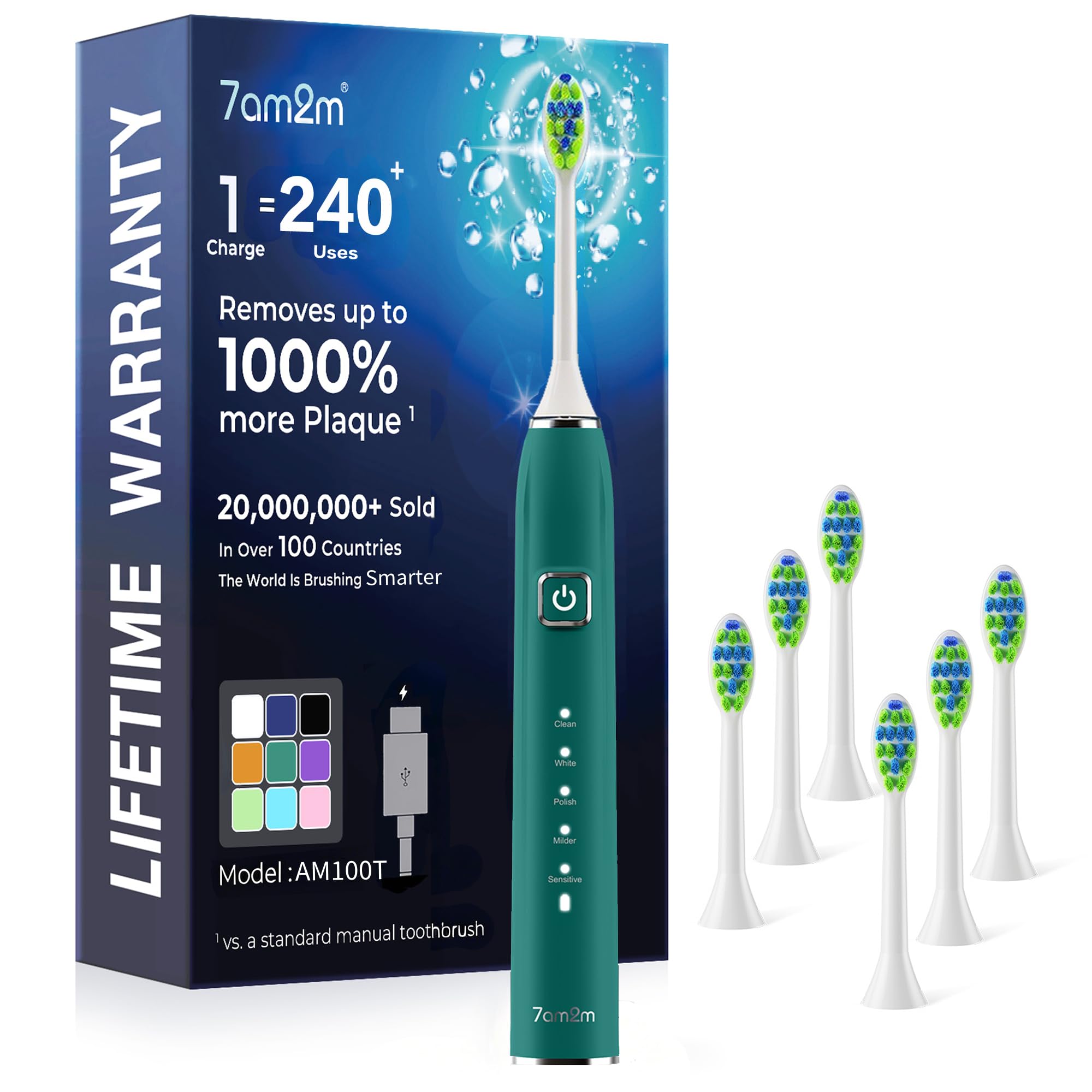 7AM2M Sonic Electric Toothbrush for Adults,Type-C Charging Run for 120 Days