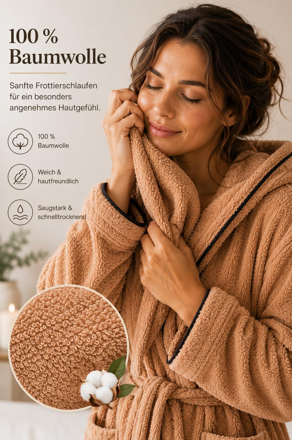 ELY PARKER Albornoz mujer rizo capucha algodón