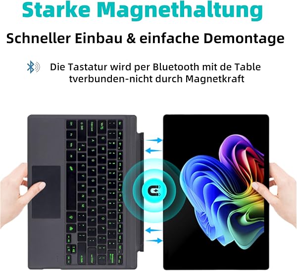 Deutsche QWERTZ Layout Tastatur für Microsoft Surface Pro 7+/7/6/5/4/3, 12.3 Zoll - Ultraflaches, Bluetooth Type Cover mit Multi-Touchpad, aufladbar (Schwarz ohne Beleuchtung) - 3