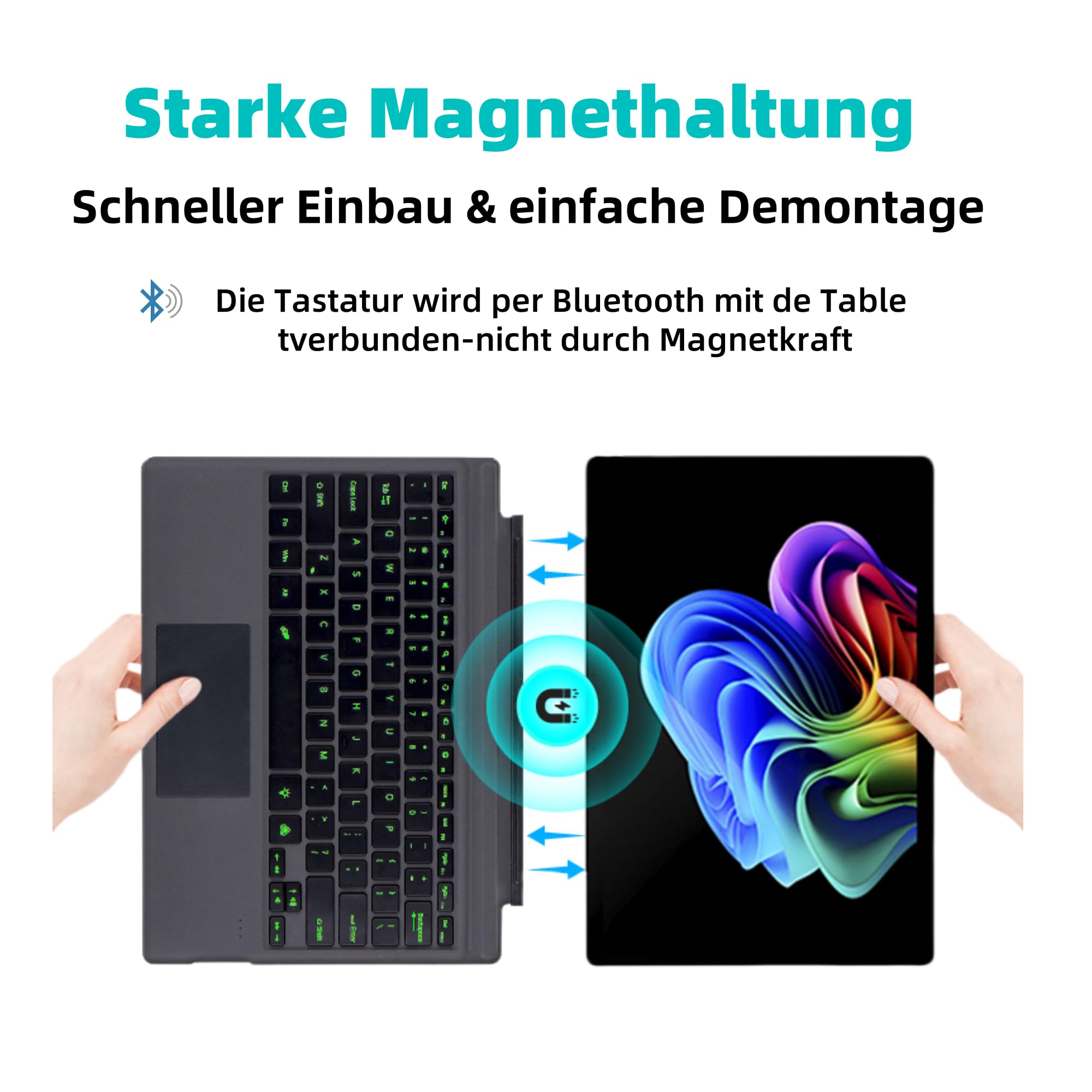 Deutsche QWERTZ Layout Tastatur für Microsoft Surface Pro 7+/7/6/5/4/3, 12.3 Zoll - Ultraflaches, Bluetooth Type Cover mit Multi-Touchpad, aufladbar (Schwarz ohne Beleuchtung) - 3