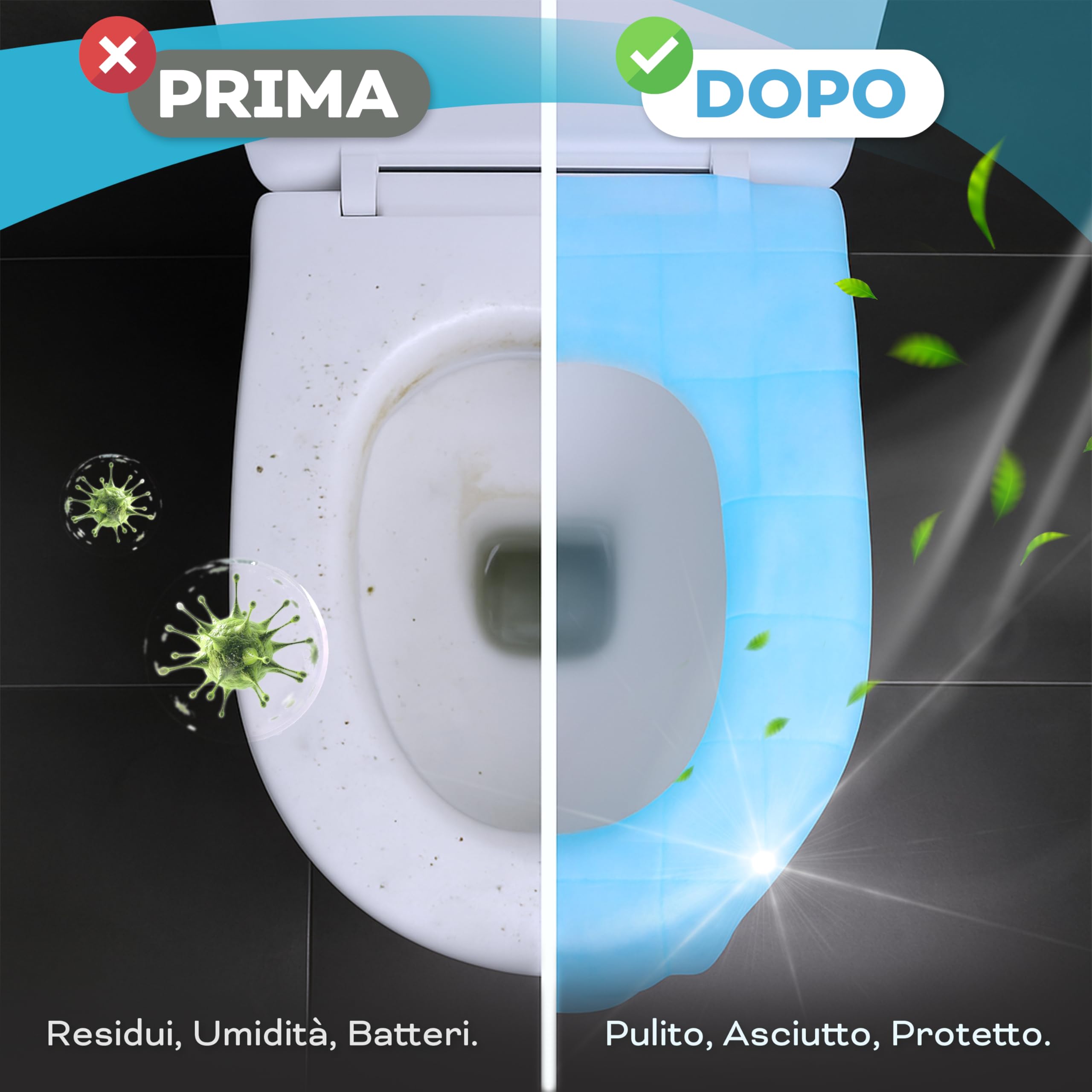 Copriwater usa e getta con copertura totale e adesivi antiscivolo - guanti igienici