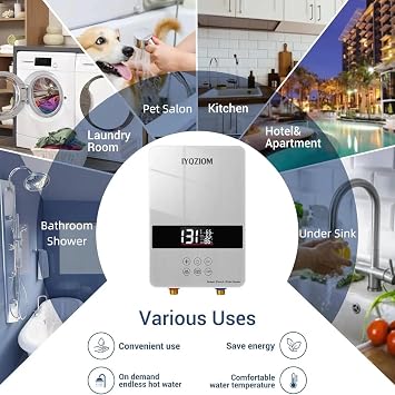 Electric Tankless Instant Water Heater 6500W 240V,for Kitchen&Bath