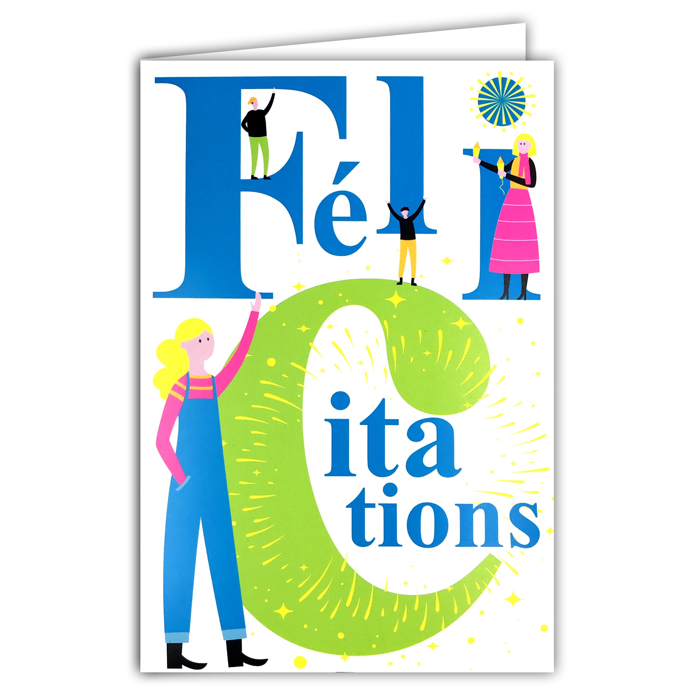69-8143 Congratulations Happy News Fireworks Card with Envelope 12 x 17.5 cm White Interior for Writing Fluorescent Inks Created and Made in France
