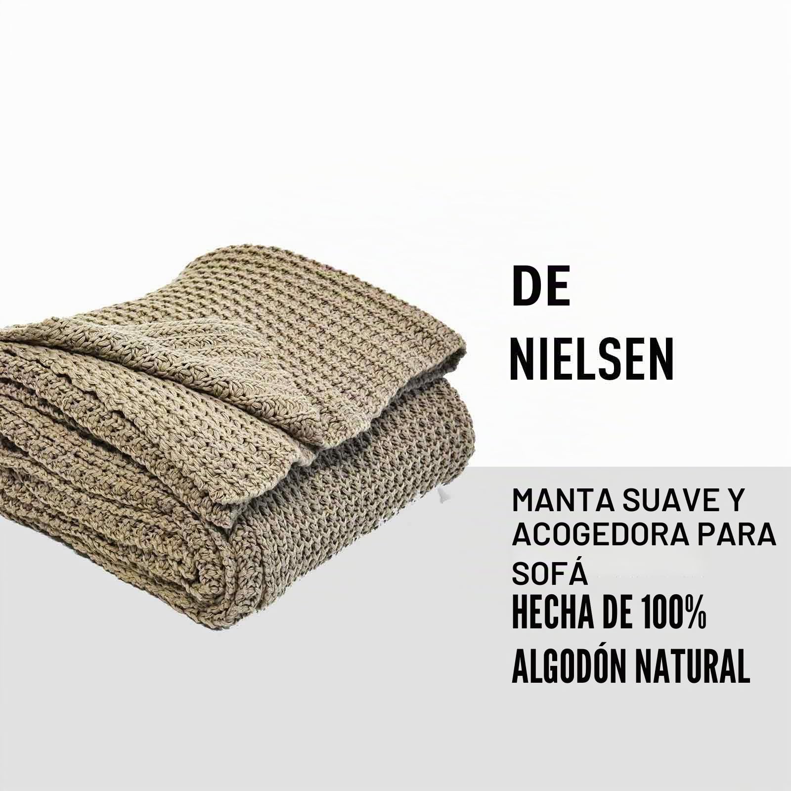 Manta Alen de Punto, 150x200 cm, Arena, 100% algodón, de Punto, Punto Grueso, Ökotex, Manta de Punto, Manta cómoda, Elegante y a la Moda