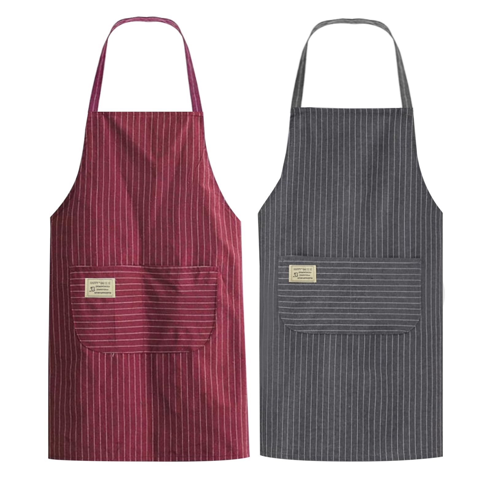 Mokaskaidj 2 Piezas Delantal Cocina Mujer, Delantales de Algodón por Rejilla a Rayas, Delantal de Cocina Antiincrustante con Bolsillo, Delantales Ajustables para Cocina Restaurante Bbq Jardín, Unisexo
