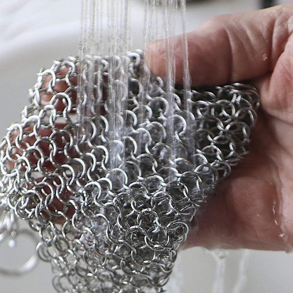 Cast Iron Cleaner 8"x6" Stainless Steel 316L Chainmail Scrubber for Cast Iron Pan Pre-Seasoned Pan Dutch Ovens Waffle Iron Pans : Health & Household