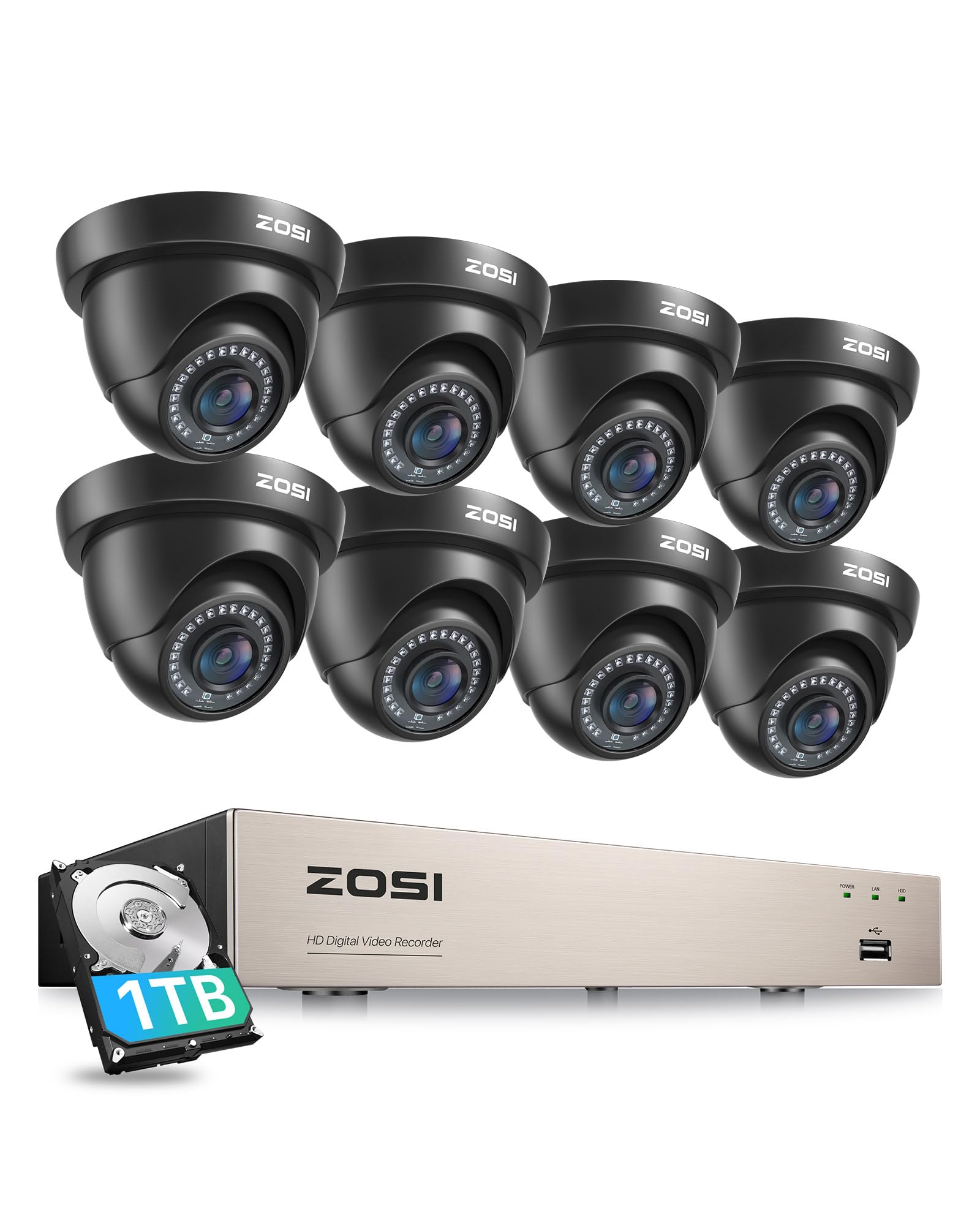 ZOSI 3K CCTV Camera System&AI Human Vehicle Detection, 8x 2MP Wired Cameras