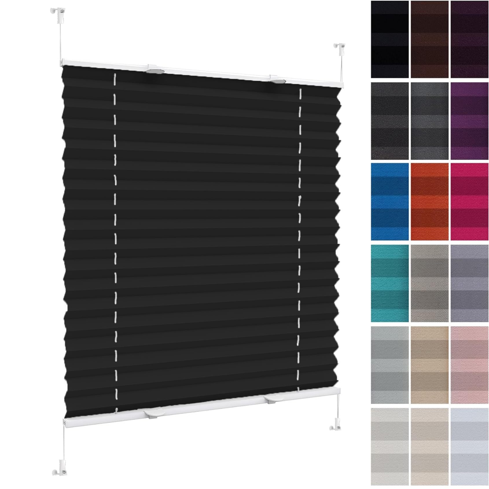 Temporary Pleated Blinds for Windows 98 x 140 cm (W x H), Easy to Install No Tools Needed Quick Fix, Blind Blackout Cordless Honeycomb Shade, Blackout Pleated Blind, for Window Door, Black โ image 1