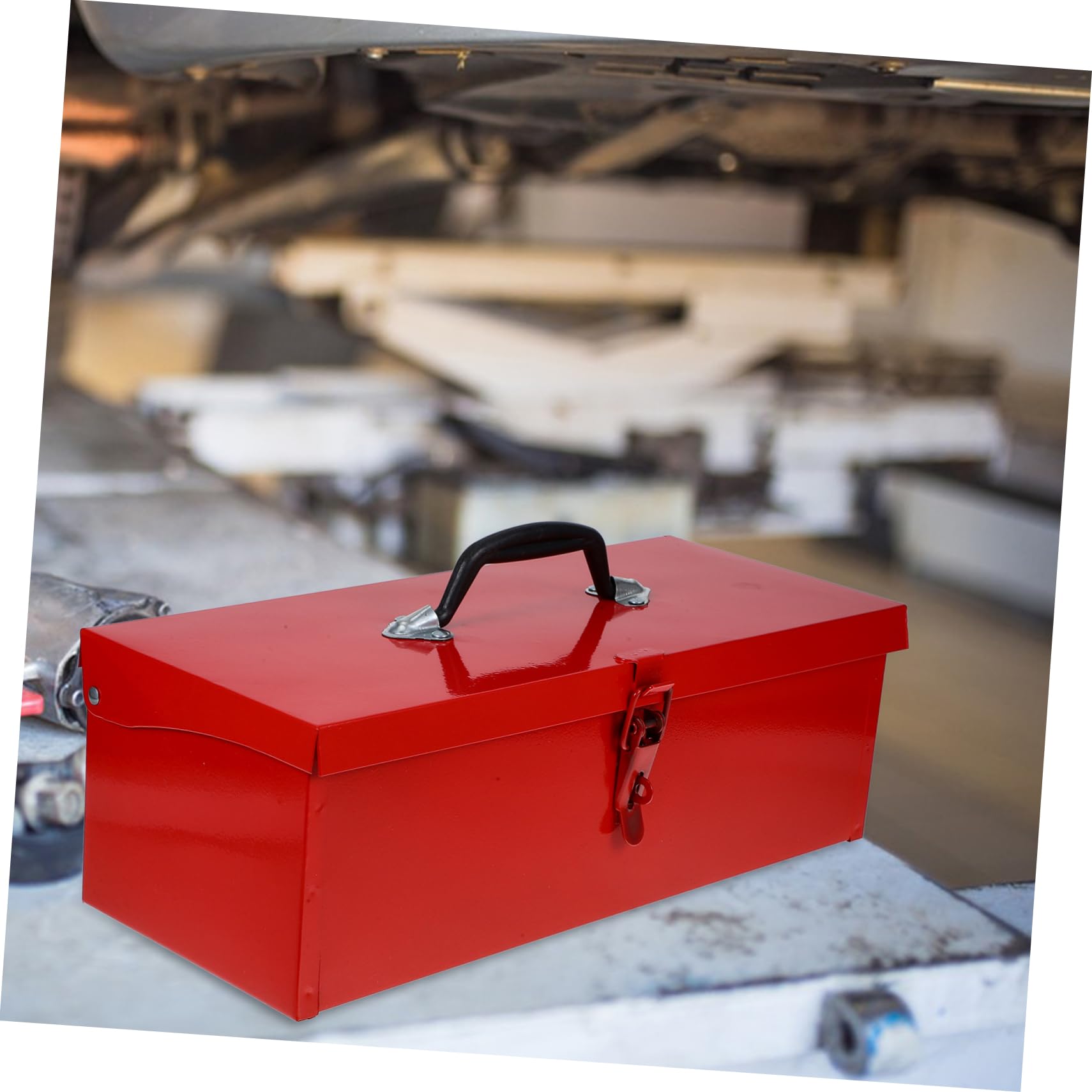 Tool Box Piccola Cassetta degli Attrezzi Rossa in Ferro | Cassetta per Attrezzi in Metallo, Scatola Porta Attrezzi Robusta, Chiusura a Fibbia Stile Casuale