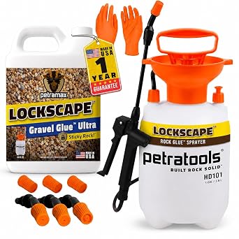Lockscape Ultra Gravel Glue for Landscaping - Non-Toxic, Concentrated Landscape Binder - Strong Mulch and Rock Glue for Landscaping Pea Gravel, Pine Straw 64 Ounce, Gravel Glue Sprayer Set