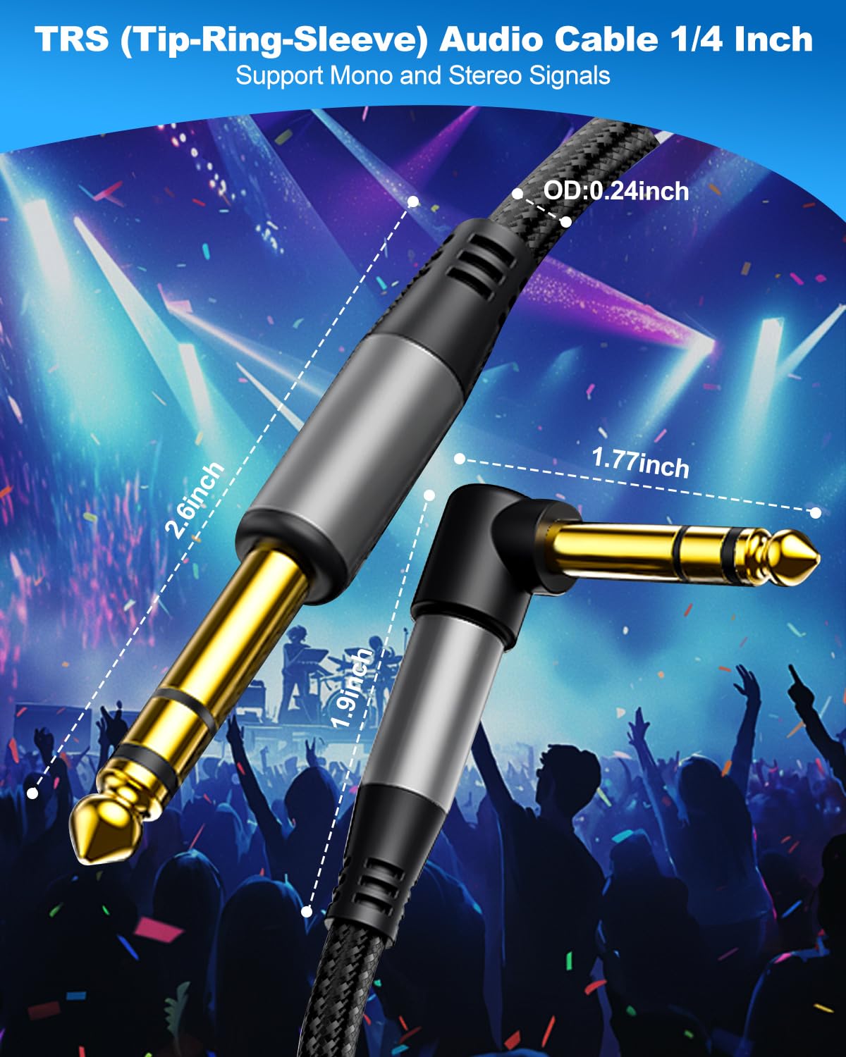 Aqdocvf TRS-Instrumentenkabel, 0,6 cm, 3,5 m, Premium-TRS-Kabel, geräuschfrei und langlebig, Stereo, 6,35 symmetrische Verbindungsleitung für E-Gitarre, Bass, Tastatur, Lautsprecher, Mischpult