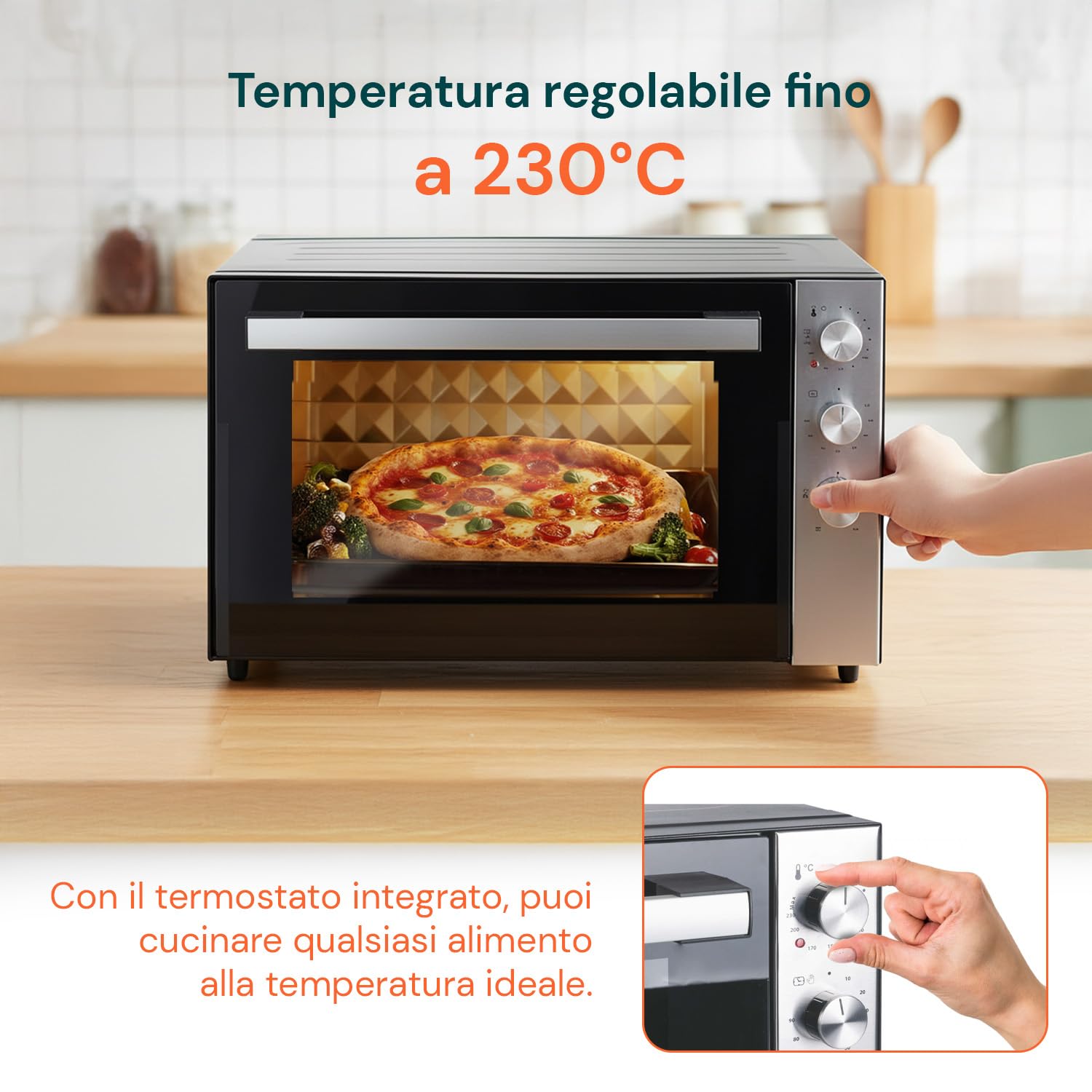 Avilia Forno Elettrico in Acciaio Inox Nero 2500W da 70L - Ideale per Cuocere e Riscaldare in Modo Salutare Arrosti, Pizze e Grandi Qantità di Cibo - Temperatura Fino a 320°C con Funzione Ventilata