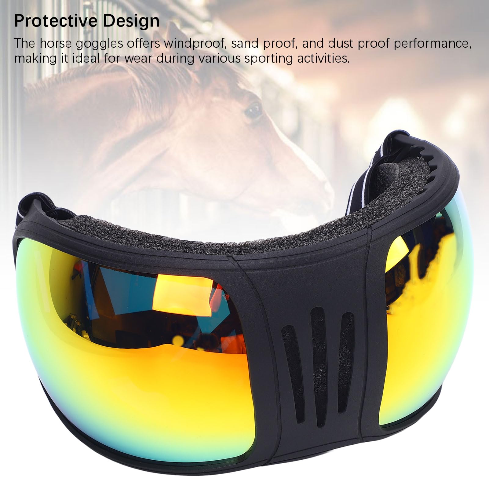 PUSOKEI Gafas de Carreras de Caballos, Gafas Deportivas a Prueba de Viento y, de Sol Protectoras para Caballos con Correa Ajustable para Suministros de Arnés