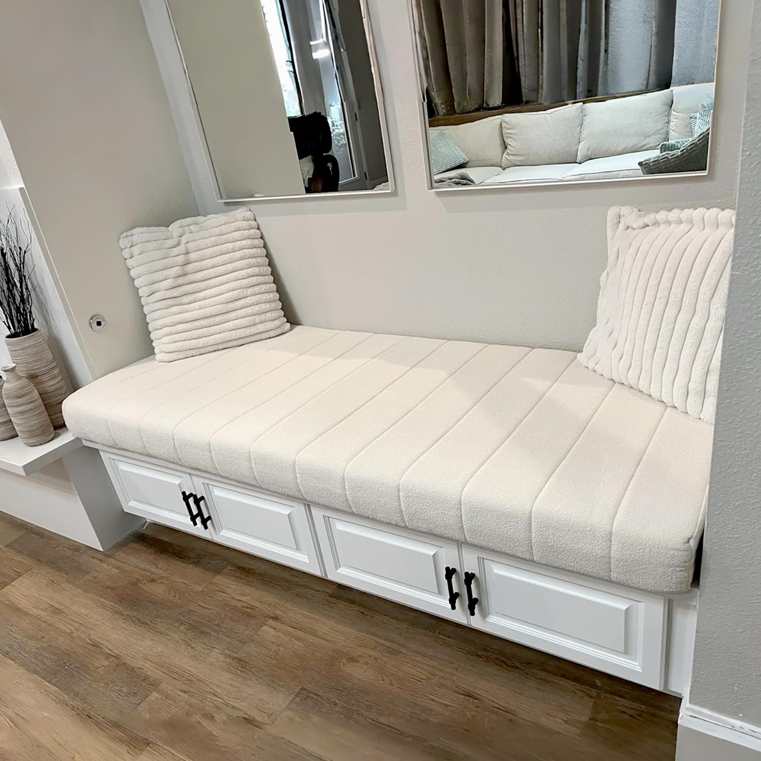 ROIPXM Custom Size Bench Cushions for Indoor Furniture, Waterproof Anti-Cat Scratch Bay Window Seat Cushion with Non-Slip Bottom, Thickened Teddy Velvet Pillow for Bench, Kitchen, Reading Nook