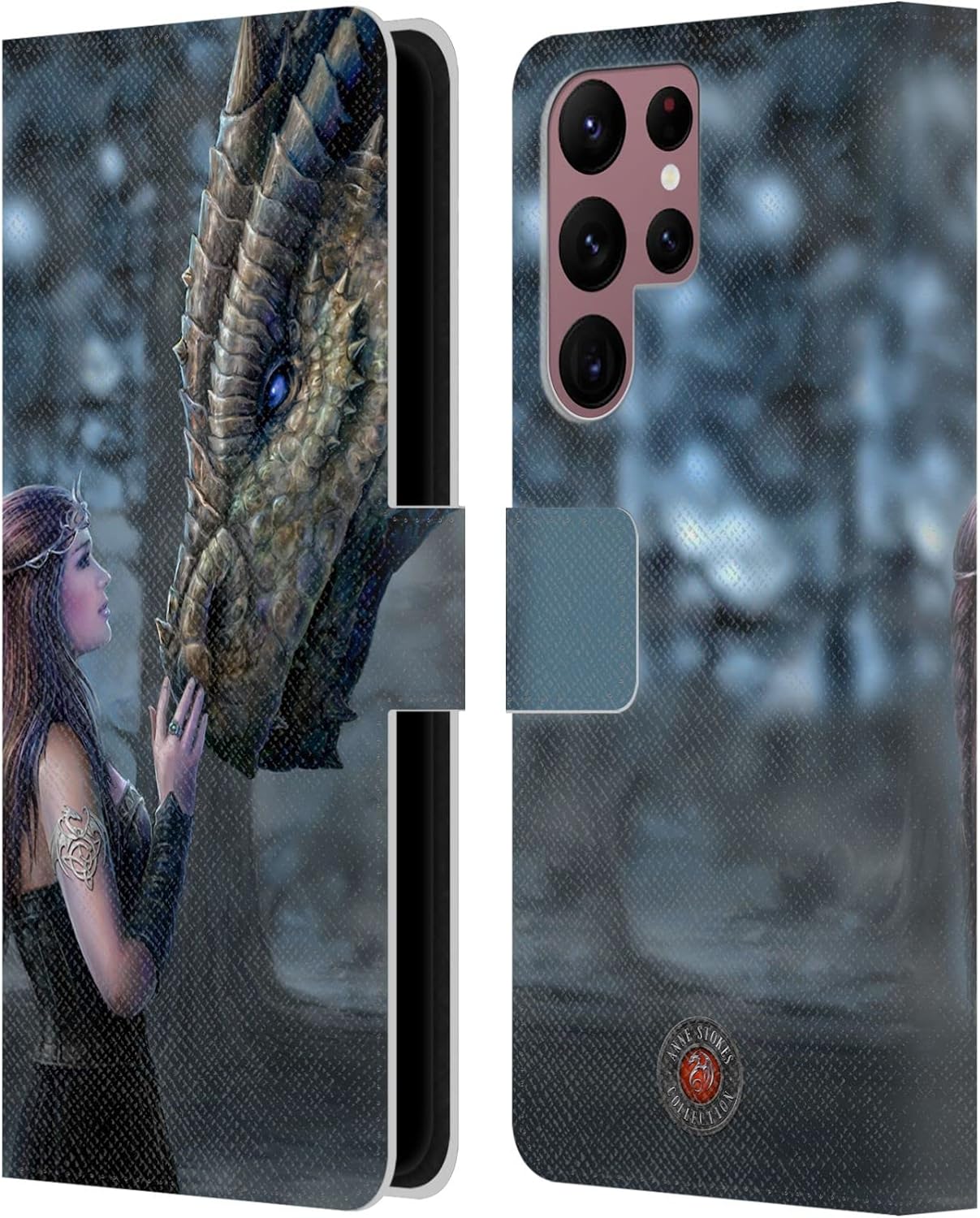Head Case Designs Officially Licensed Anne Stokes Once Upon A Time Dragon Friendship Leather Wallet Case Compatible with Samsung Galaxy S22 Ultra 5G