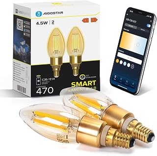 Aigostar Edison Bombillas Alexa LED E14 Bombillas Inteligentes 4.5W 470LM WIFI C35 Regulable 2700K-6500K, compatible con Alexa/Google Home. ámbar 2 pack