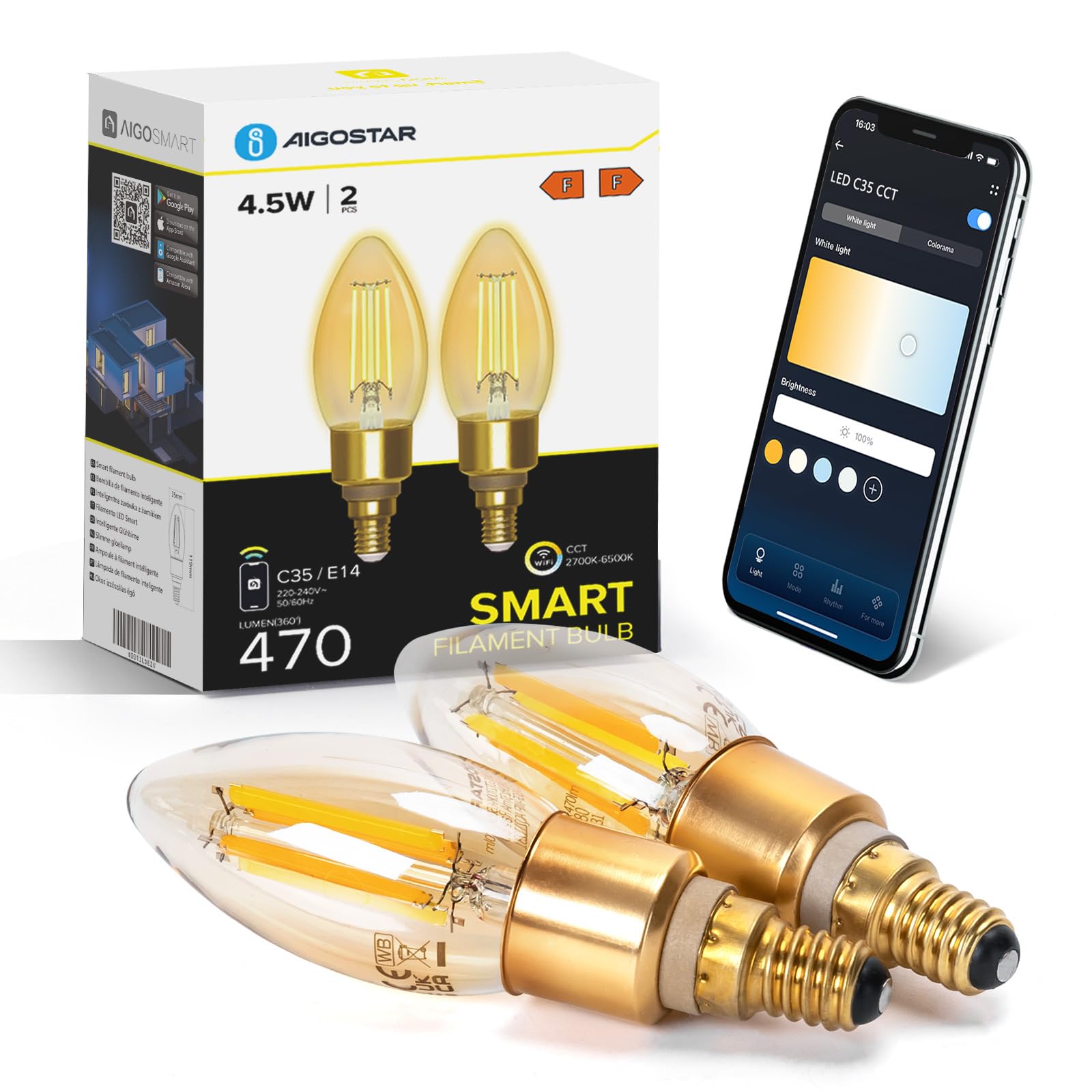 Trust WiFi E27 Lampadina Smart Dimmerabile, Compatibile con Alexa e Google Nest, Lampadina LED E27, Hub non Necessario, 2.4GHz Lampada WiFi, Luce LED Bianca, Luce Fredda e Calda - 2 Pezzi