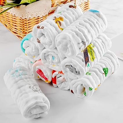 CLUZE Six Layered Muslin Baby Face Towels | Baby Washcloths Soft | Baby Muslin Washcloth | Face Towels for Newborn with Sensitive Skin | Shower Gift for Baby Registry (Pack of 5 pc)