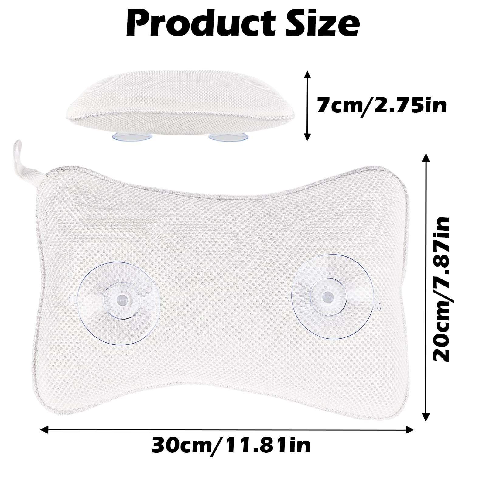 VMUTGA Almohada de Baño, Reposacabezas Ergonómico, Almohada de Baño Transpirable, con 2 Potentes Almohadas de Baño con Ventosa, para SPA Bañera, Relajar la Nuca (Blanco)