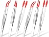 Mixweer 6 Pcs Rubber Long Tipped Tweezer Set for Jewelry Making Soft PVC Rubber Coated Tip Bent and Straight Flat Tip Precision Tweezer for Craft Bead Jewelry Stamps Industrial
