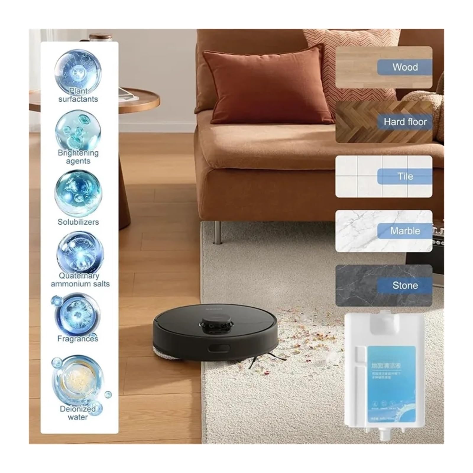 Solución limpiadora de pisos con aroma fresco y duradero líquido 450 ml | Compatible con Dreame L20 Ultra/L10 Prime/X10/X20 Pro Plus, accesorios de limpieza de repuesto for aspiradora