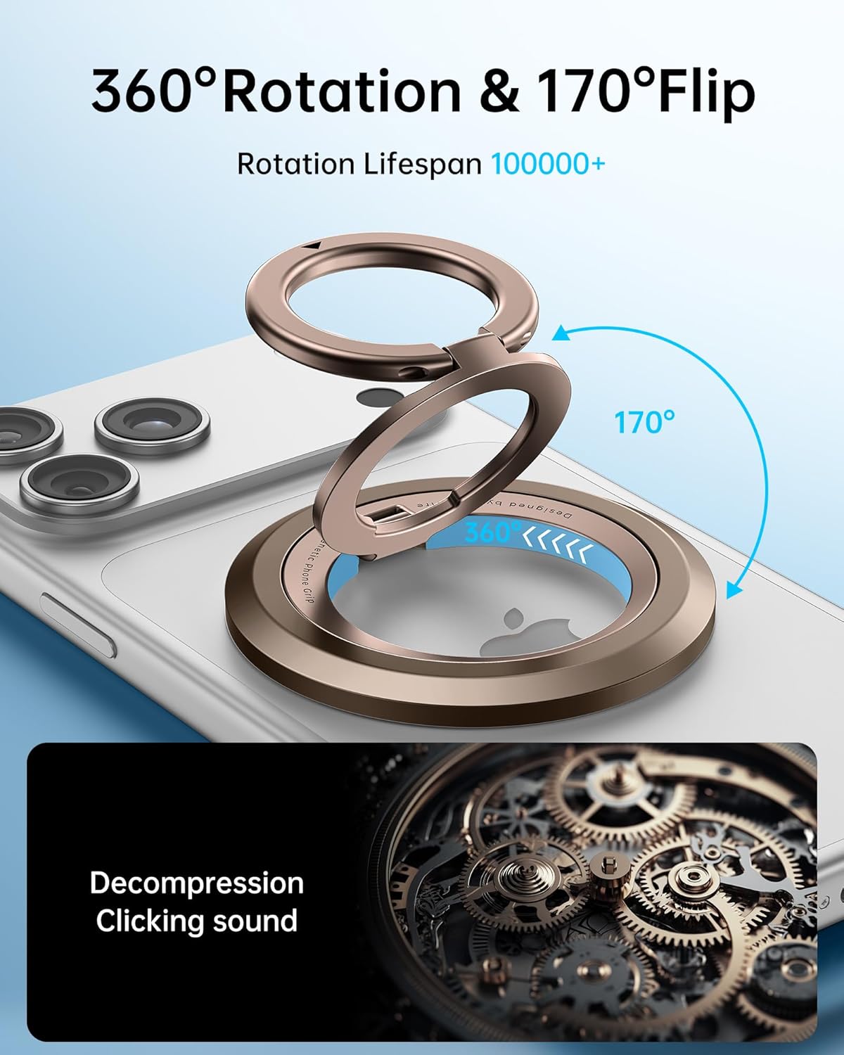 SYNCWIRE for MagSafe Ring Phone Holder, 360° Rotation Magnetic Cell Phone Grip Dual-Sided Magnets Phone Ring Kickstand Compatible with iPhone 17 16 15 14 13 12 Pro Max MagSafe, Android, Samsung etc. - Image 2