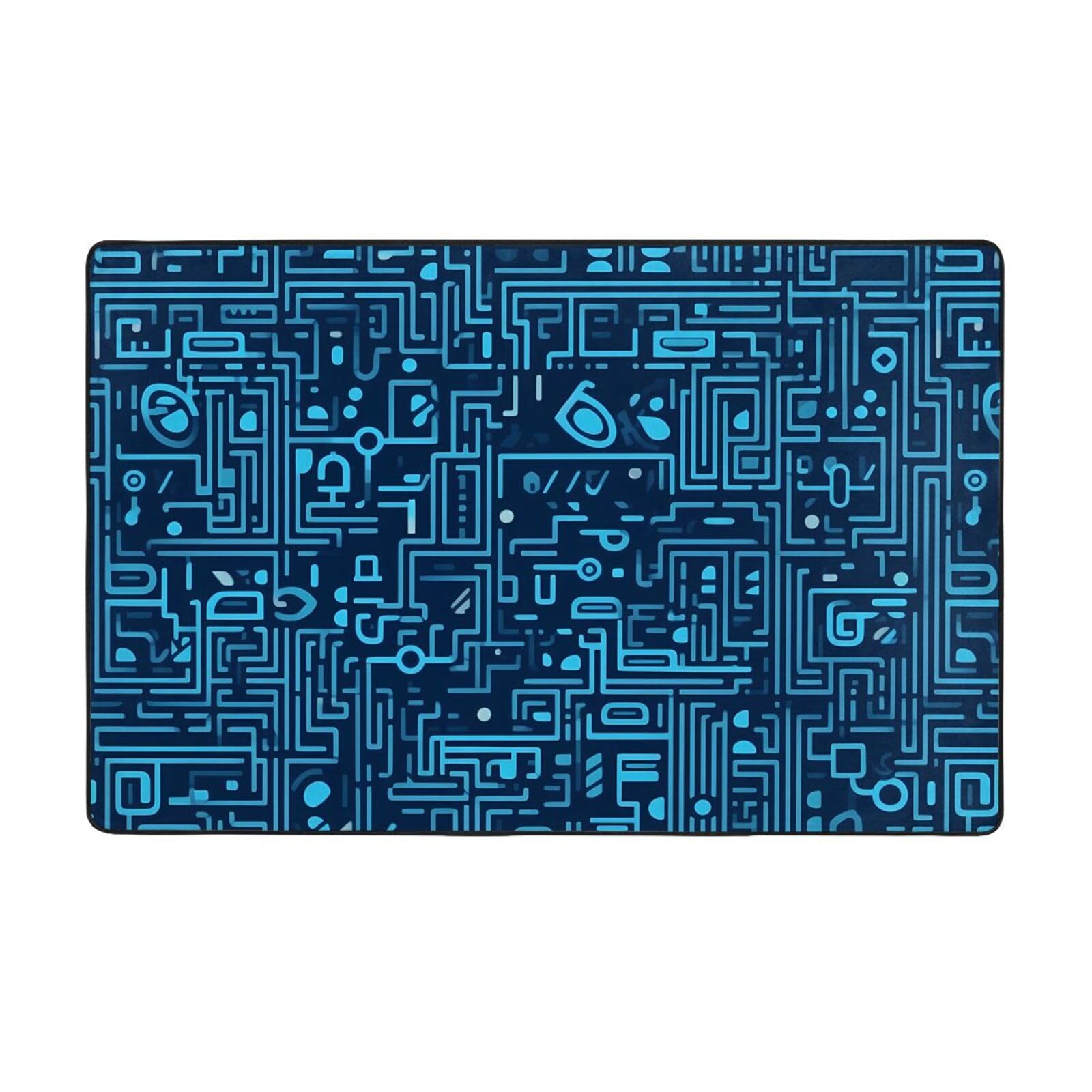 Tapis décoratif bleu binaire 152x99 cm en velours fin résistant