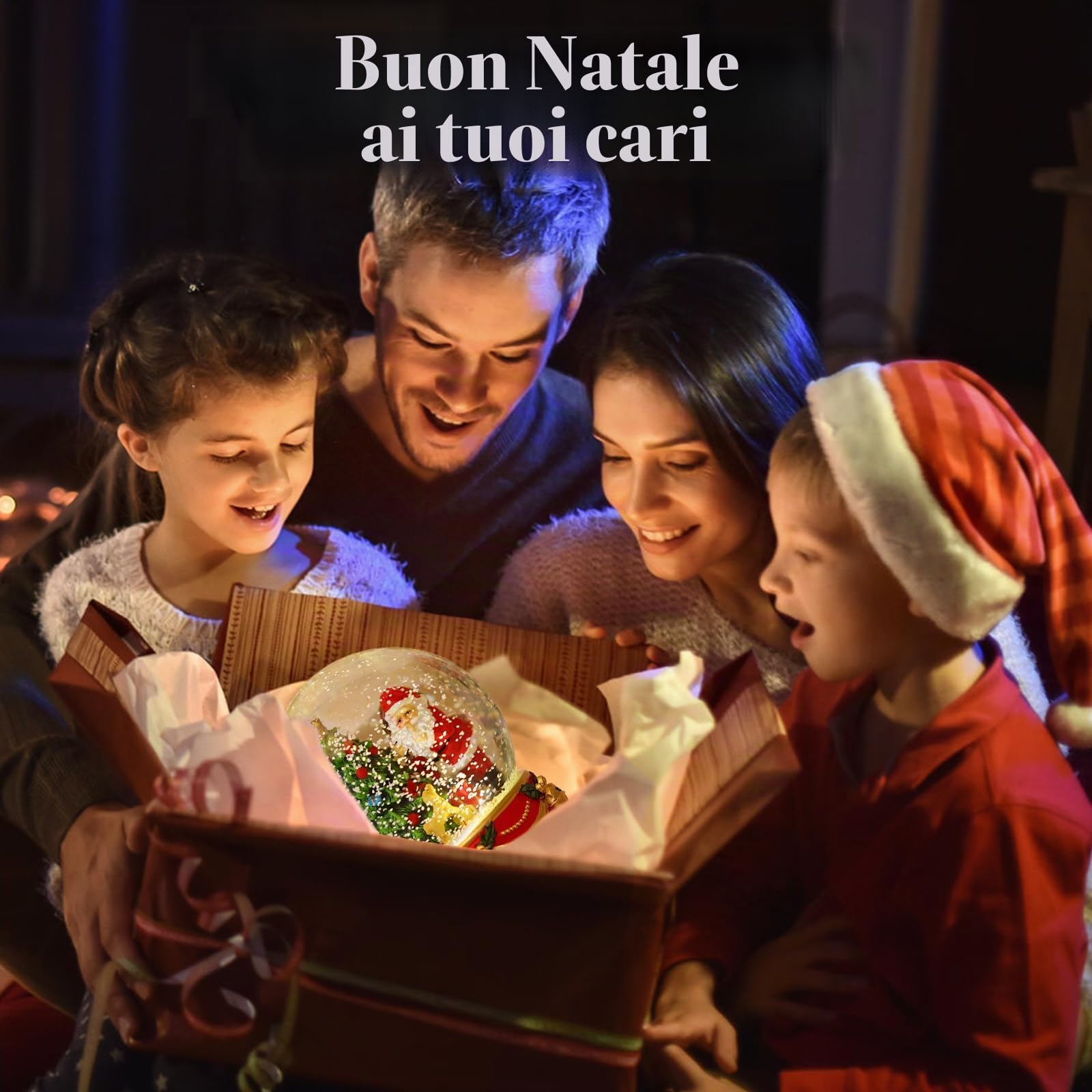 Lewondr Globo di Neve di Natale, Globo di Neve Elettrico di Babbo Natale con Fiocco di Neve e Luci, Globo d'Acqua Natalizio Alimentato a Batteria, Decorazione Natalizia per Casa e Festa, Rosso