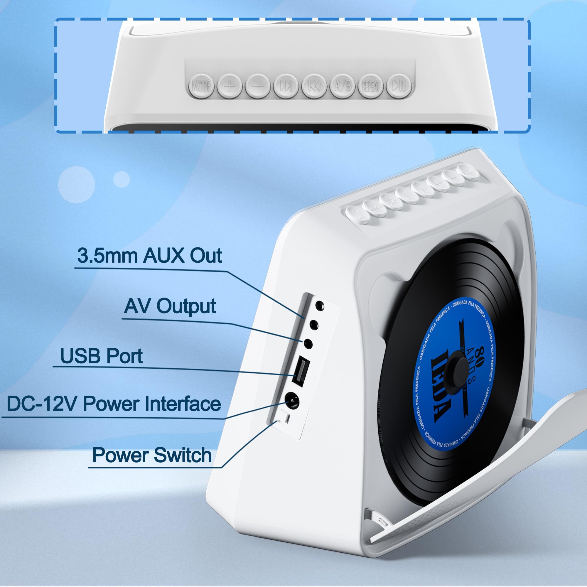 Lecteur DVD Portable 7 Pouces 4000mAh Bluetooth USB AV Mémoire Luminosité Réglable