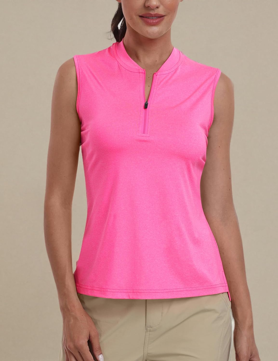 MoFiz Women's Golf Polo Shirt Sleeveless 1/4 Zip Collarless Tennis Tank Tops Quick-Dry Lightweight Athletic Sport T-Shirt - Image 9