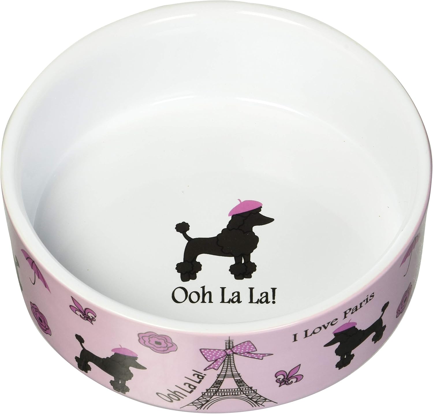 PetRageous 16036 I Love Paris Round Dishwasher Safe Stoneware Dog and Cat Bowl 5-Inch Diameter 2-Inch Tall 2-Cup Capacity Great for…