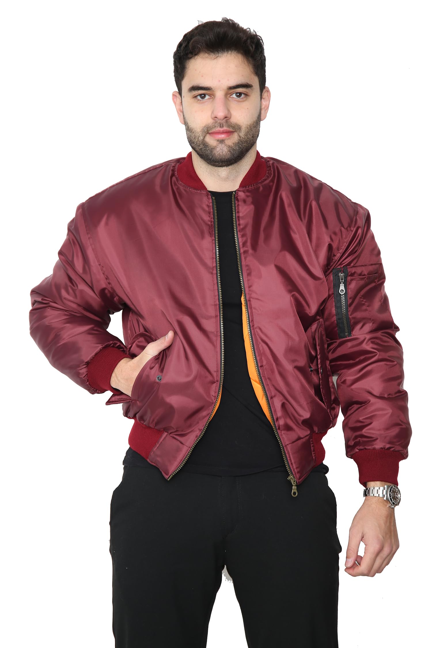 Mega_JumbleSale® Mens MA1 Bomber Jacket Army Pilot Security Doorman Biker Flight Workwear Lightweight Outdoor Casual Classic Retro Scooter Winter Vintage Cargo Zip Coat (XL, Wine)