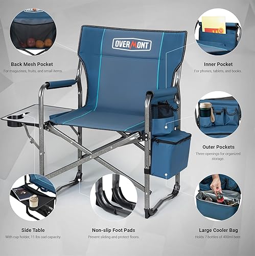 Miniatura 8 de Overmont Oversized Lightweight Camping Chair - Comfortable Heavy Duty Foldable Directors Chairs with Side Table & Cooler Bag for Outside Camp Beach