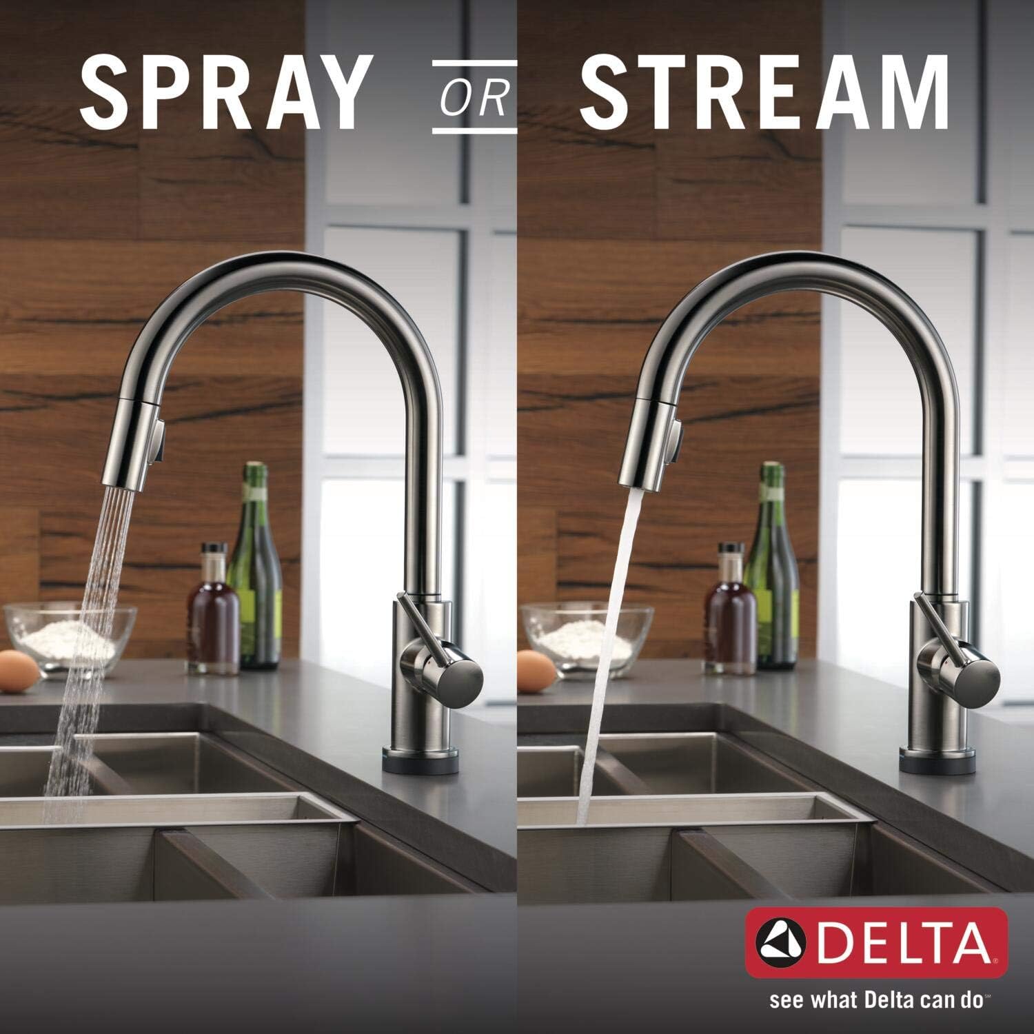 DELTA Trinsic Single-Handle Touch Kitchen Faucet with Pull Down Sprayer, Kitchen Sink Faucet with Kitchen Soap Dispenser, Touch2O, Magnetic Docking Spray Head, Black Stainless