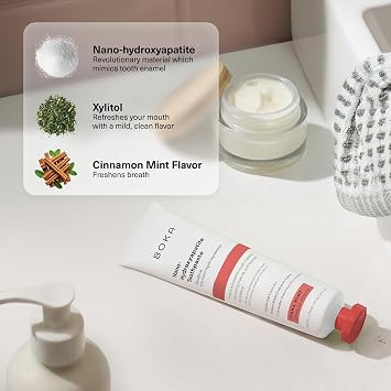 Boka Fluoride Free Toothpaste, Nano Hydroxyapatite Toothpaste, Appropriate for Sensitive Teeth - for Adult Oral Care - Cinnamon Mint Flavor, 4 Fl Oz 1Pk